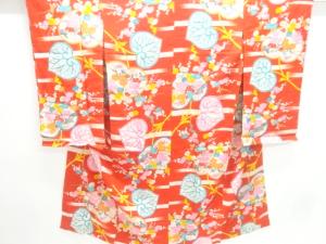 アンティーク　錦紗葵に枝梅模様長襦袢（刺繍衿付）